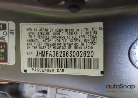 2006 Honda Civic Hybrid из США, поврежденный, VIN JHMFA36296S002620